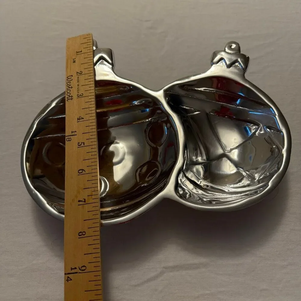 Holiday Ornament Divided Serving Dish | Cast Aluminum Candy/Nut Tray | Christmas
